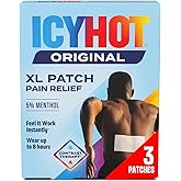 Icy Hot Original Pain Relief Patch XL with Menthol 5%, 3-Count | Comfortable fabric patches, ice and heat contrast therapy, help muscle pain, arthritis pain, sprains, bruises, backaches