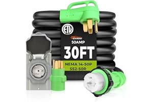 GEARBONE 50Amp Generator Cord & Power Inlet Box Kit – 30 Ft Heavy-Duty Twist Lock Extension Cord, NEMA 14-50P to SS2-50R, ETL Listed, Waterproof Perfect for Home, RV, Outdoor, and Backup Generator Connection