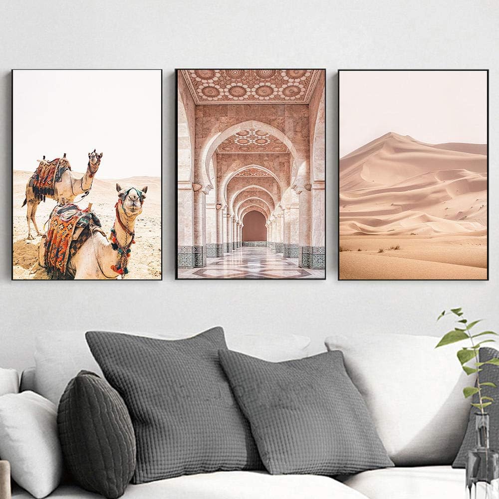 Slagman Morocco Door Camel Desert Landscape Nordic Posters And Prints Wall Art Canvas Painting 3 Piece Artwork Wall Pictures For Living Room Home Decor 50 * 70Cm*3