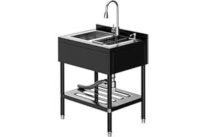 Garvee Commercial Grade 304 Stainless Steel Utility Sink, 31.1" Freestanding Laundry Work Sink with Pull-Out Faucet for Garag