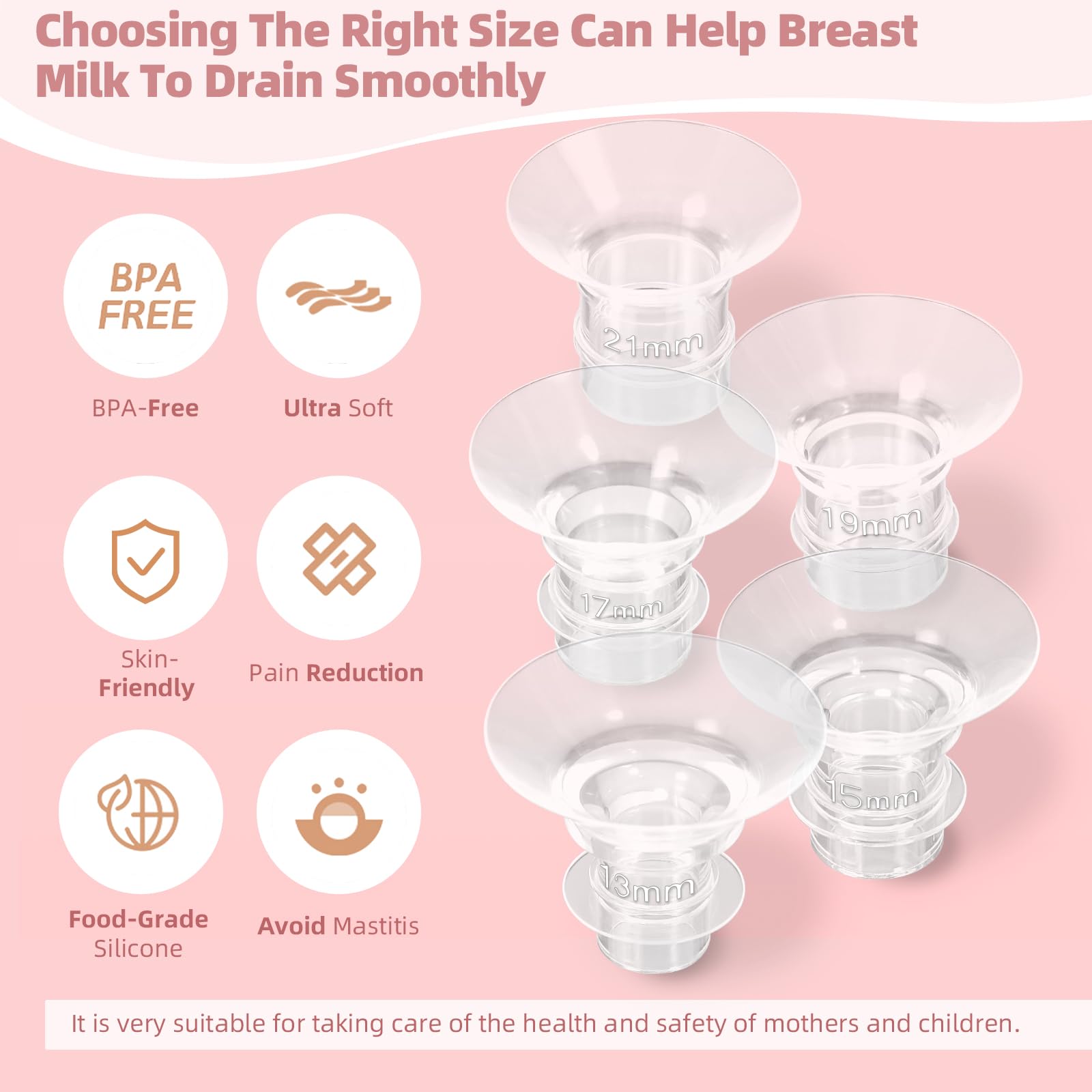 Flange Insert 13/15/17/19/21mm 10PCS Compatible with Momcozy S12 Pro/S9 Pro/S12/S9/Medela/Spectra etc Wearable Breast Pump 24mm Flange/Shield, Reduce 24mm Tunnel Down to Correct Size