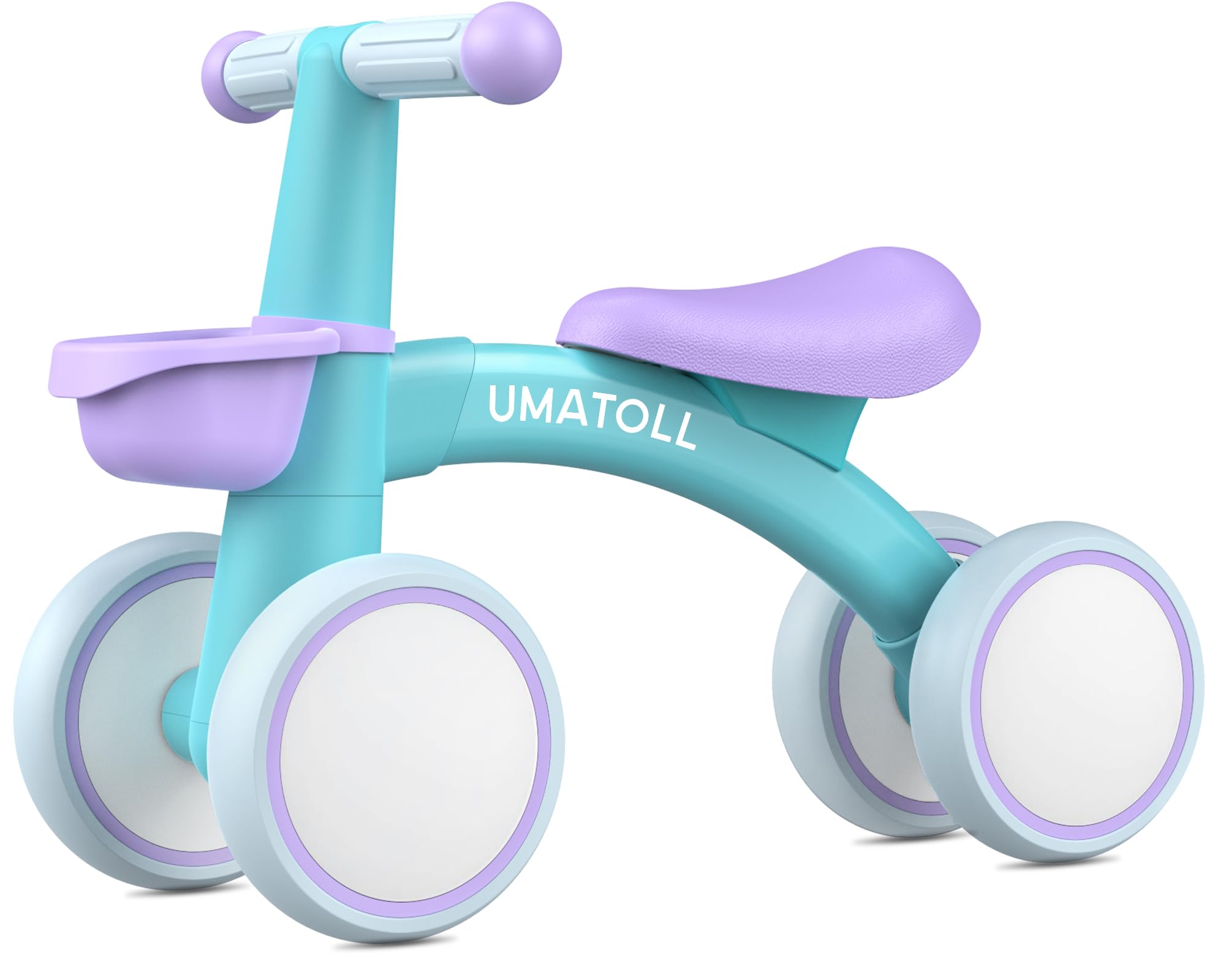 Umatoll Baby Balance Bike for 1 Year Old Boys Girls, 12-24 Months Toddler Balance Bike with Removable Basket, Adjustable Seat, 4 Wheels Infant Bike, First Birthday Gift (Purple Blue)