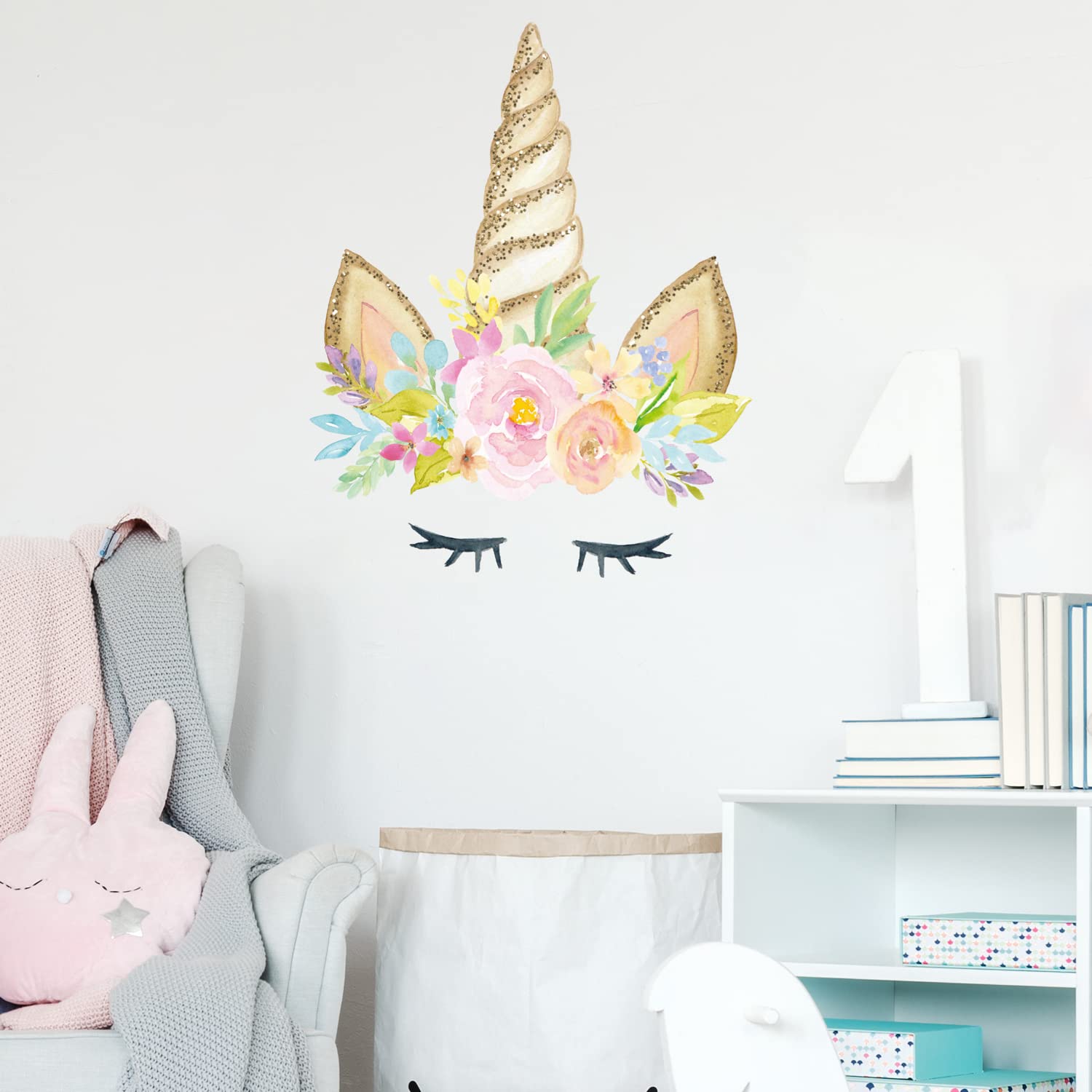 Stickerscape Unicorn horn wall sticker (Printed glitter effect - Regular size) | Perfect for creating a unicorn themed room | Unicorn wall stickers | Easy to Apply, Cleanly Removable