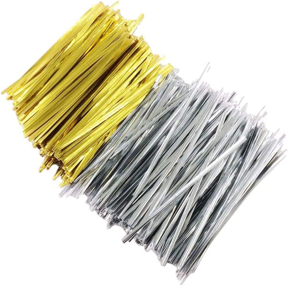 Youery 2000 Pcs Metallic Twist Ties, 10cm Reusable Bag Ties, Bag Sealers, Gold Silver Twist for Candy, Lollipop, Cables, Pouch, Party Decoration, Wedding Treat Gift Bags, DIY & Office Use
