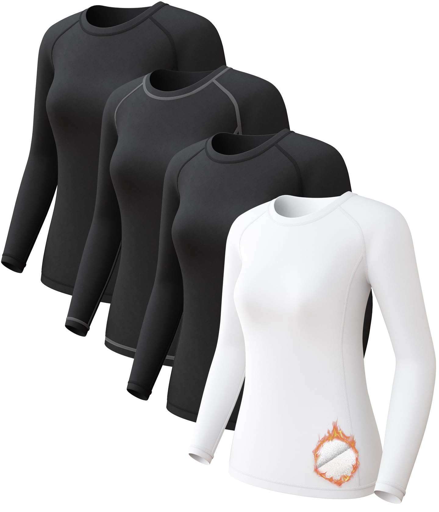CL convallaria 4 Pack Women's Thermal Shirts Long Sleeve Athletic Compression Base Layer Tops for Cold Weather Image