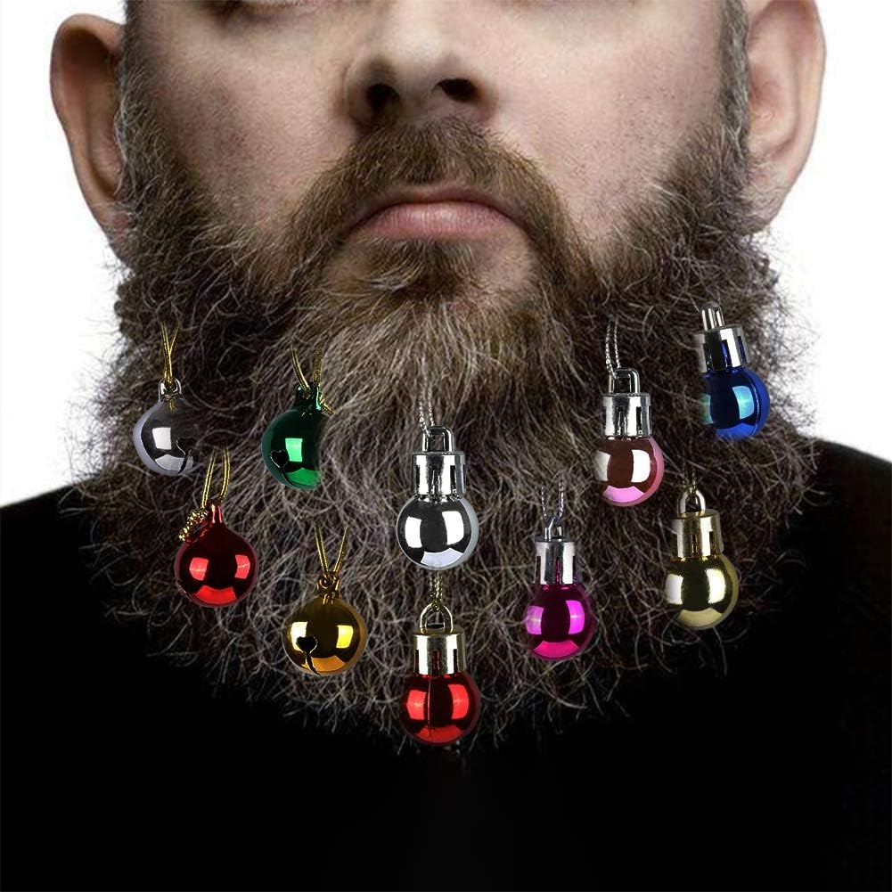 EFINNY 12Pcs Christmas Coloured Beard Baubles Beard Ornaments Bells