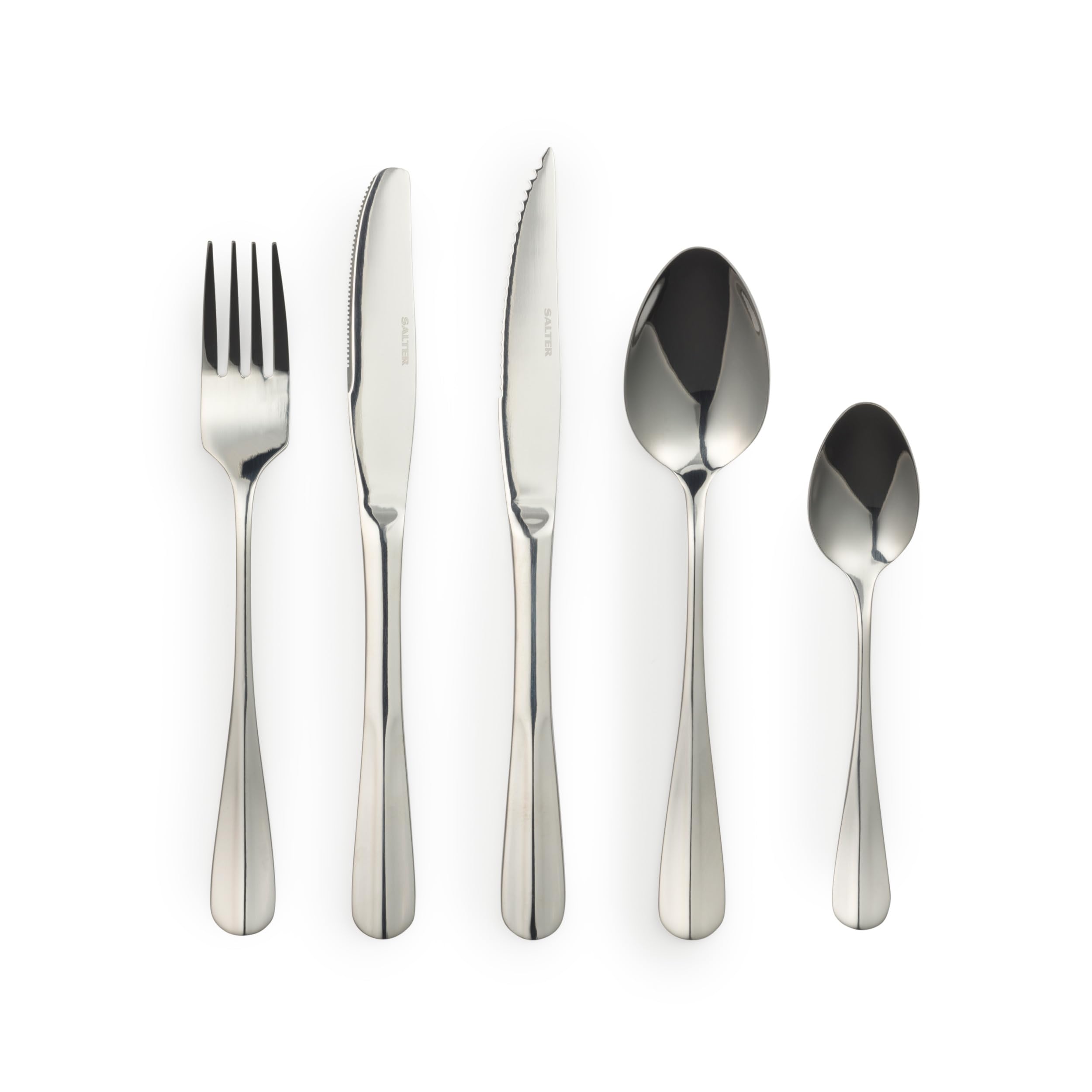 Salter Newbury Cutlery Set – 20 Piece, 18/0 Stainless Steel, 15-Year Guarantee, 4 Place Settings, Includes Forks, Knives, Steak Knives, Dessert Spoons & Teaspoons, Dishwasher Safe
