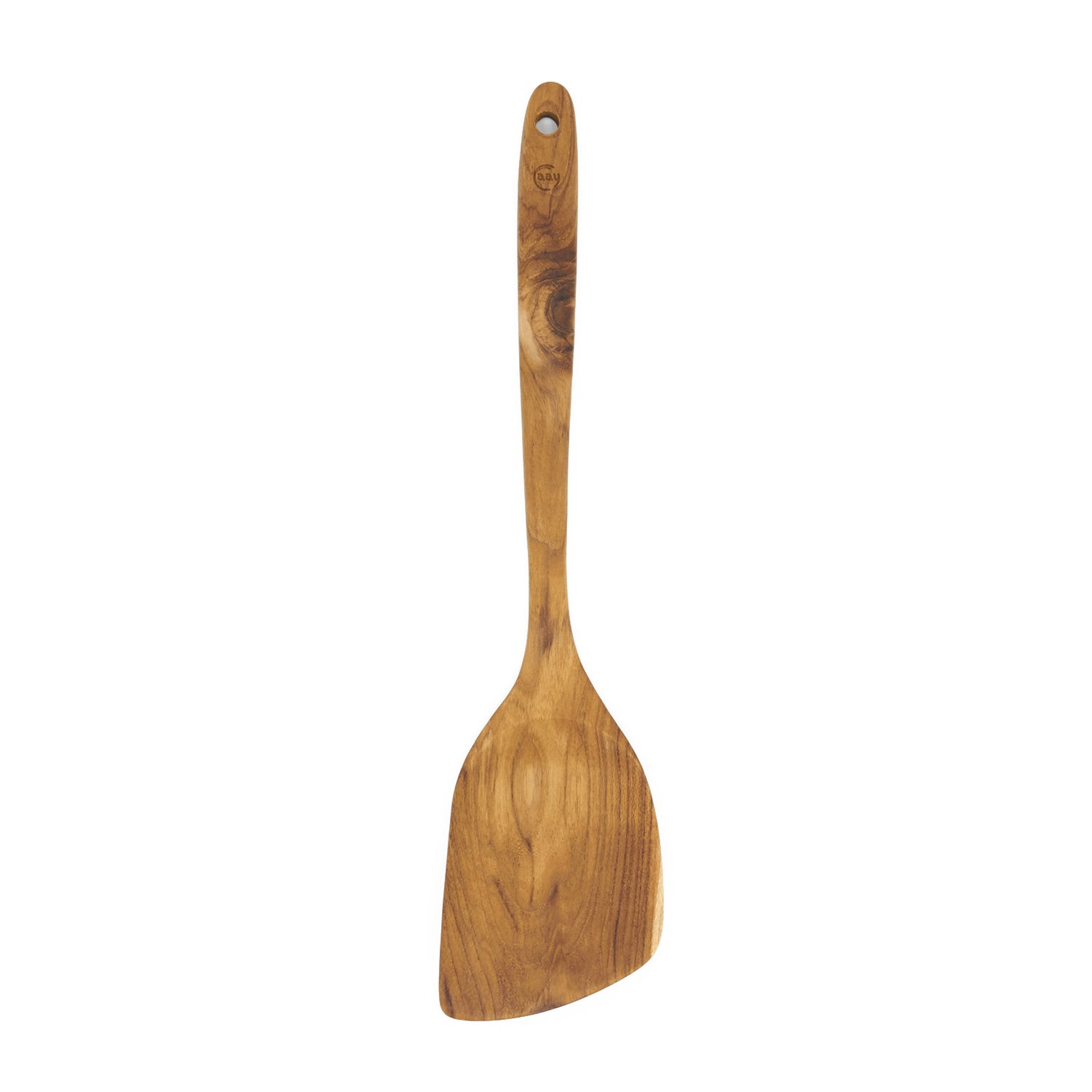 FAAY 13.5” Stir Fry Wooden Spatula for Right Hand, Ergonomic Handle Saute Paddle, Healthy Wood Turner, Handcraft from High Moist Resistance Golden Teak — image 1