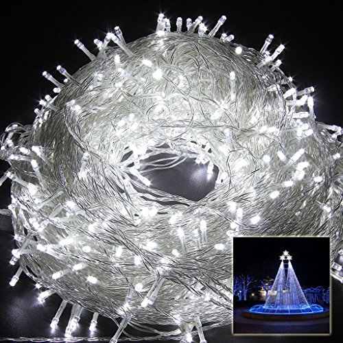 Excelvan Safe Low Voltage 8 Modes 500 LEDs 100m/328ft Dimmable Fairy String Lights with Transparent String for Bedroom Patio Garden Gate Yard Party Wedding Christmas Decoration, Cool White