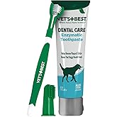 Vet's Best Dog Toothpaste &amp; Toothbrush Dental Care Kit, with Brush 3.5 oz | Enzymatic Toothpaste for Dogs, Toothbrush &amp; Finger Brush Included, Helps Remove Plaque &amp; Freshen Dog Breath, Vet Formulated