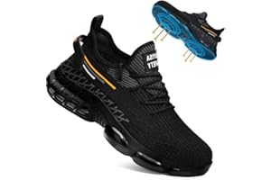 BAIYIJIA Steel Toe Shoes for Men No Slip Work Shoes Air Cushion Construction Industrial Shoes Safety Shoes Lightweight Steel Toe Sneakers for Men