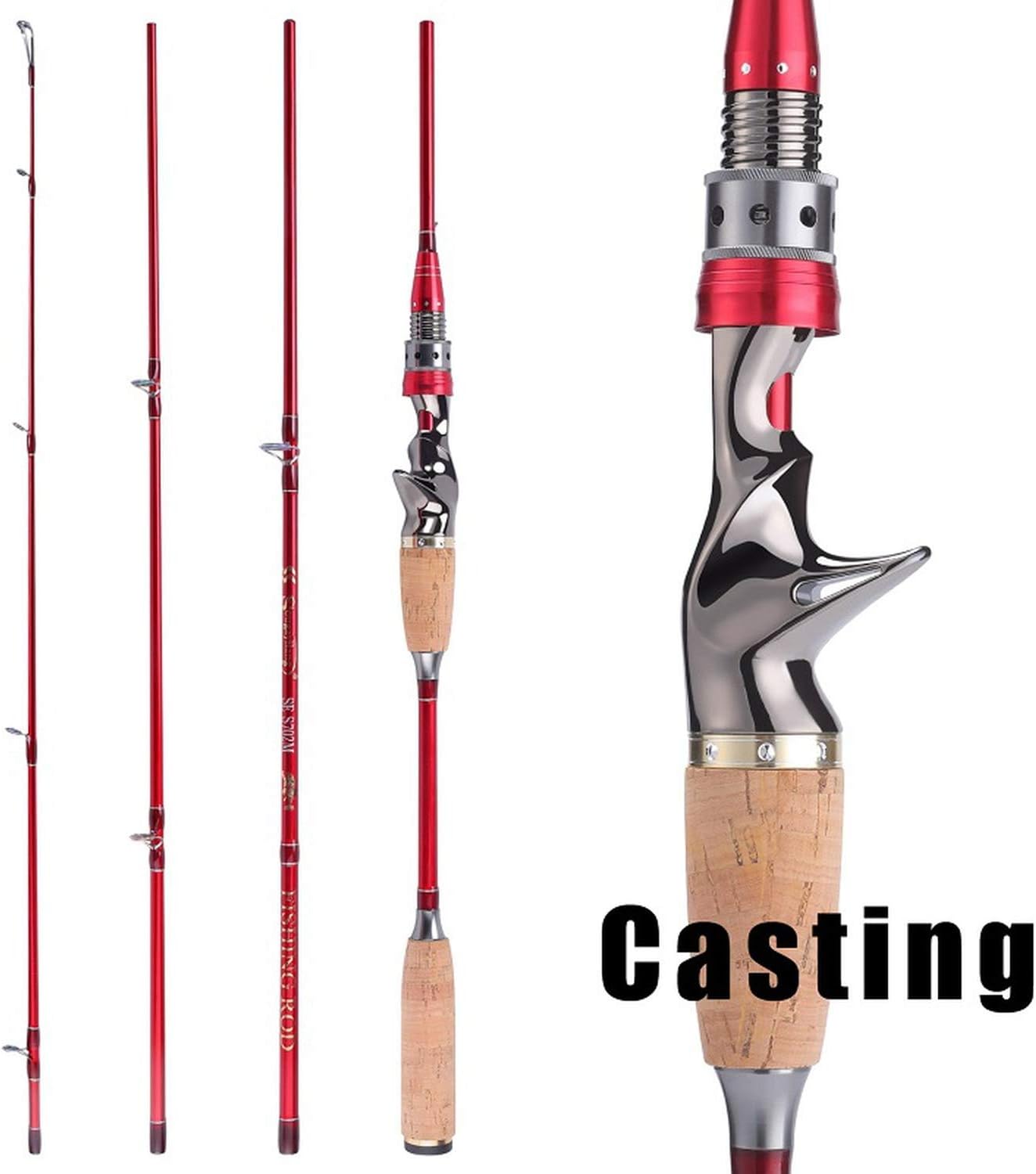 Small Lake 4 Section Portable Travel Spinning/Casting Fishing Rod with 24 Ton Carbon Fiber O Ring Line Guide Fishing Pole