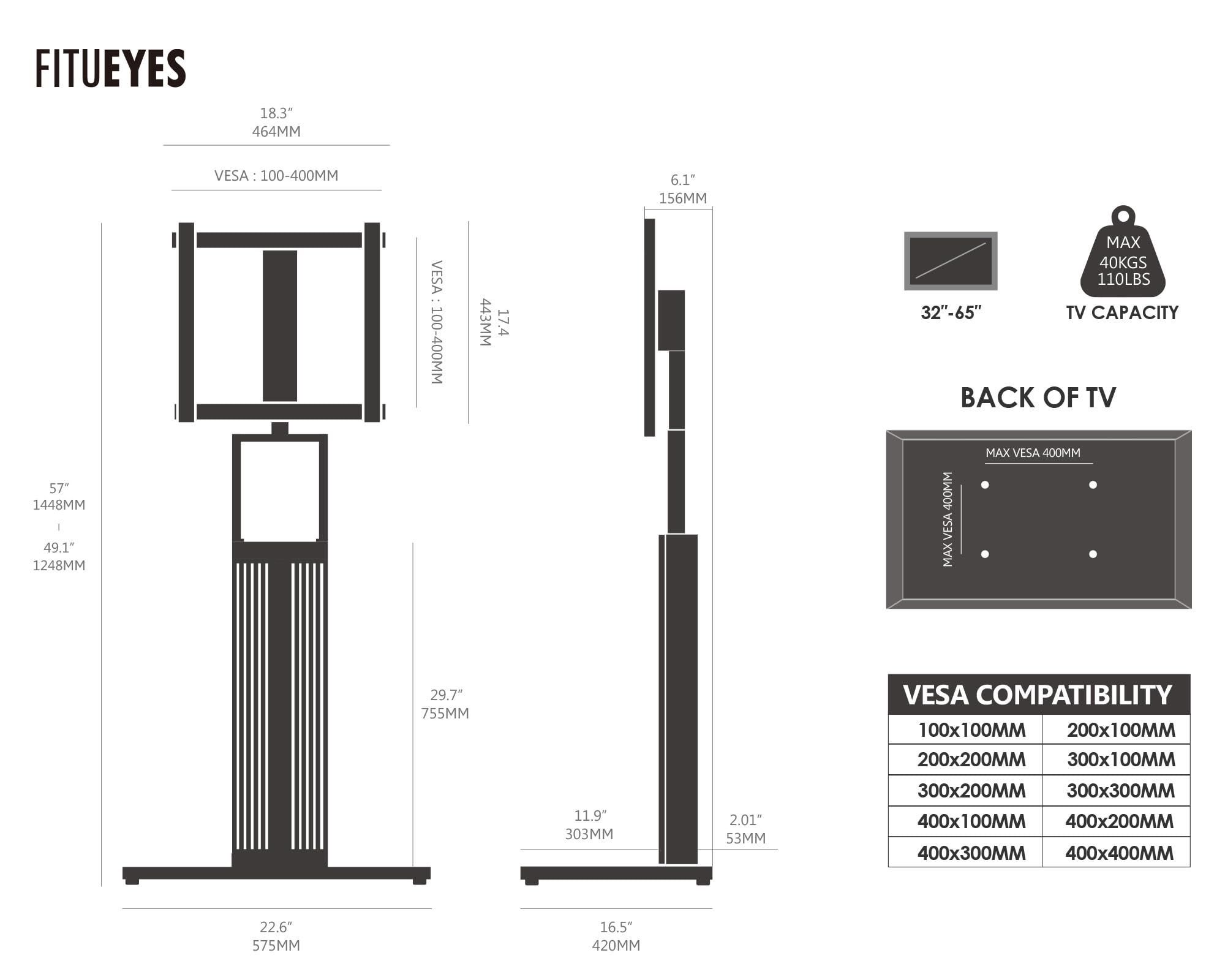 FITUEYES Design TV Ständer aus Buchenholz TV Stand für 32-65 Zoll Fernseher TV Standfuss drehbar höhenverstellbar Zen Serie 6