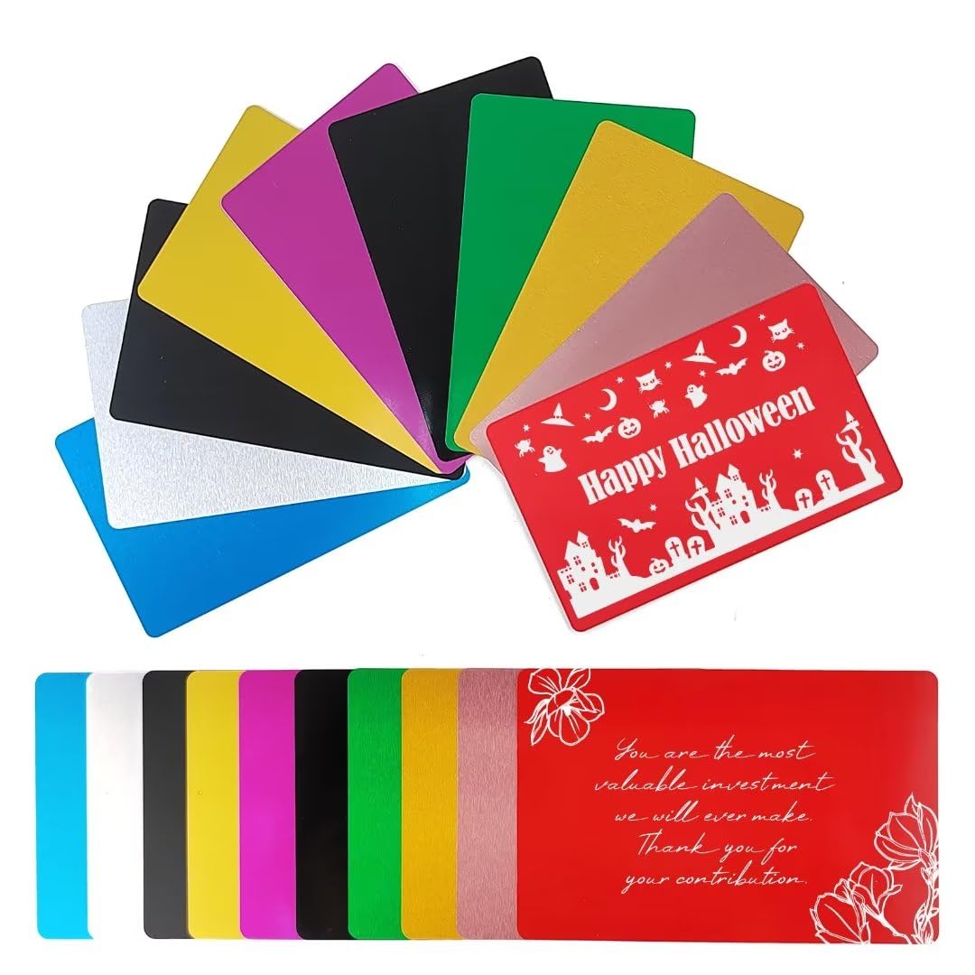 FONLAND 50pcs/Set 0.4mm Thickness Aluminum Metal Business Cards DIY Engraving Card Home Office Supplies Aluminum Blank Laser Blanks for Engraving(Mixed Color)