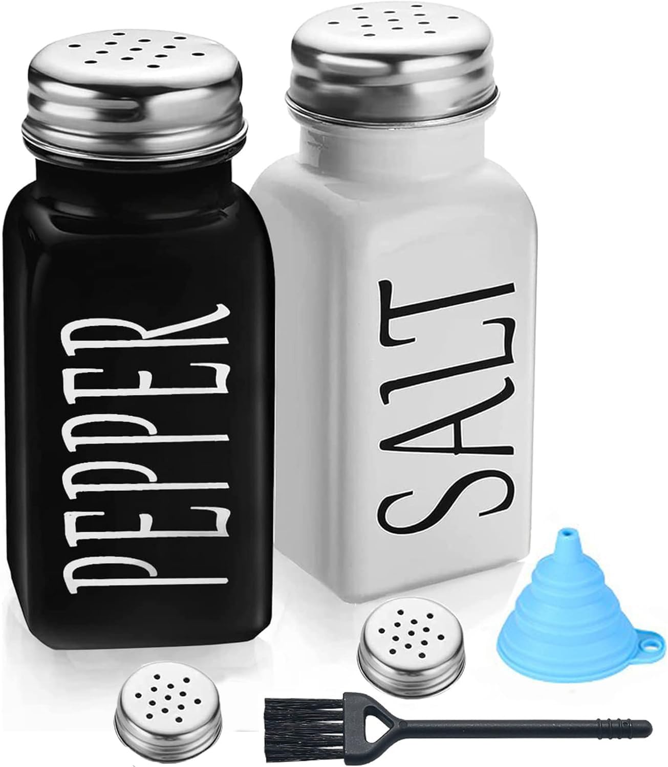 Salt and Pepper Shakers Set, 2 Pcs Salt and Pepper Shakers Sets, Small Black and White Salt Shaker, Salt and Pepper Pots Salt Dispenser for Kitchen, BBQ, Camping, Restaurant, Dining Table