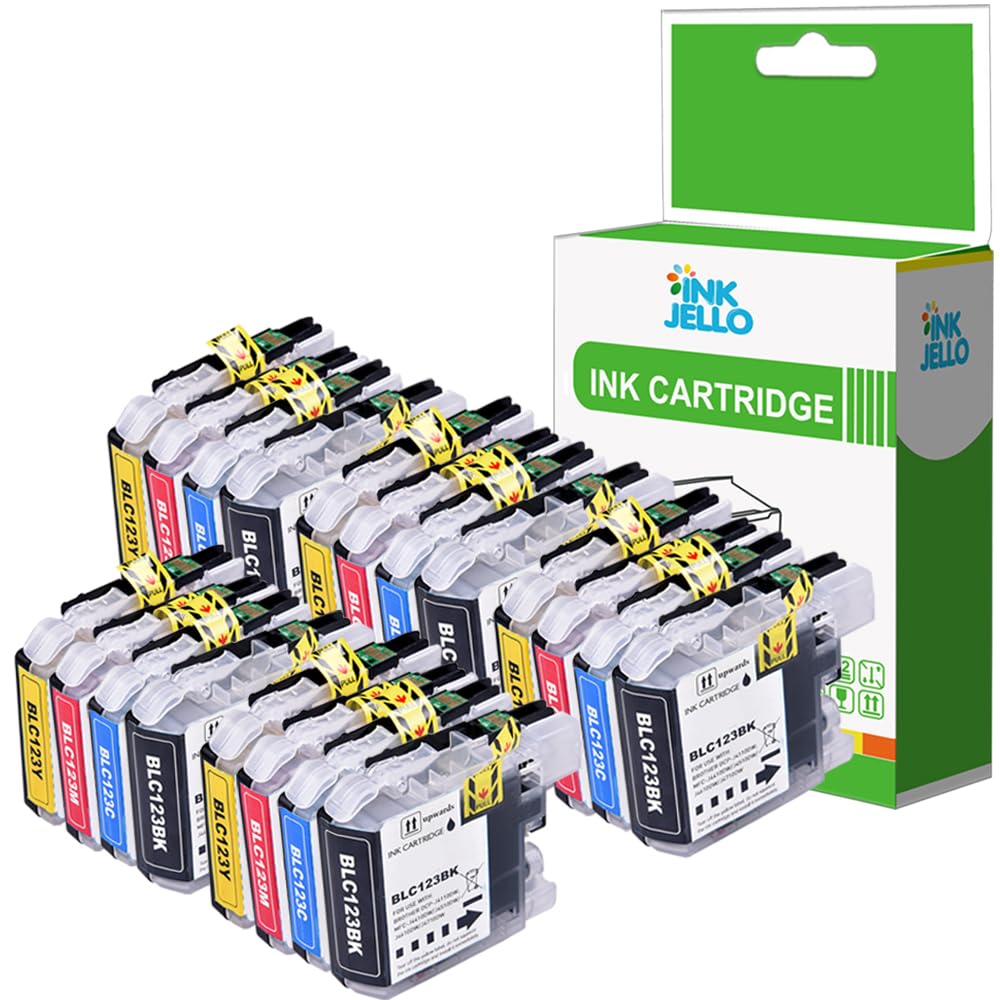 InkJello Ink Cartridge For Printer, Compatible With Brother DCP-J152W DCP-J4110DW DCP-J552DW DCP-J752DW MFC-J4410DW MFC-J4510DW MFC-J4610DW MFC-J470DW LC-123 (BK, C, M, Y, 20-Pack)