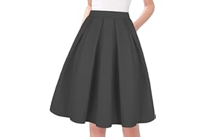 Tandisk Women's Vintage A-line Printed Pleated Flared Midi Skirt with Pockets