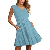 Nova In Sky Womens Summer Dress Short Sleeve Casual T Shirt Dresses 2025 Flowy Beach V-Neck Sundresses with Pockets