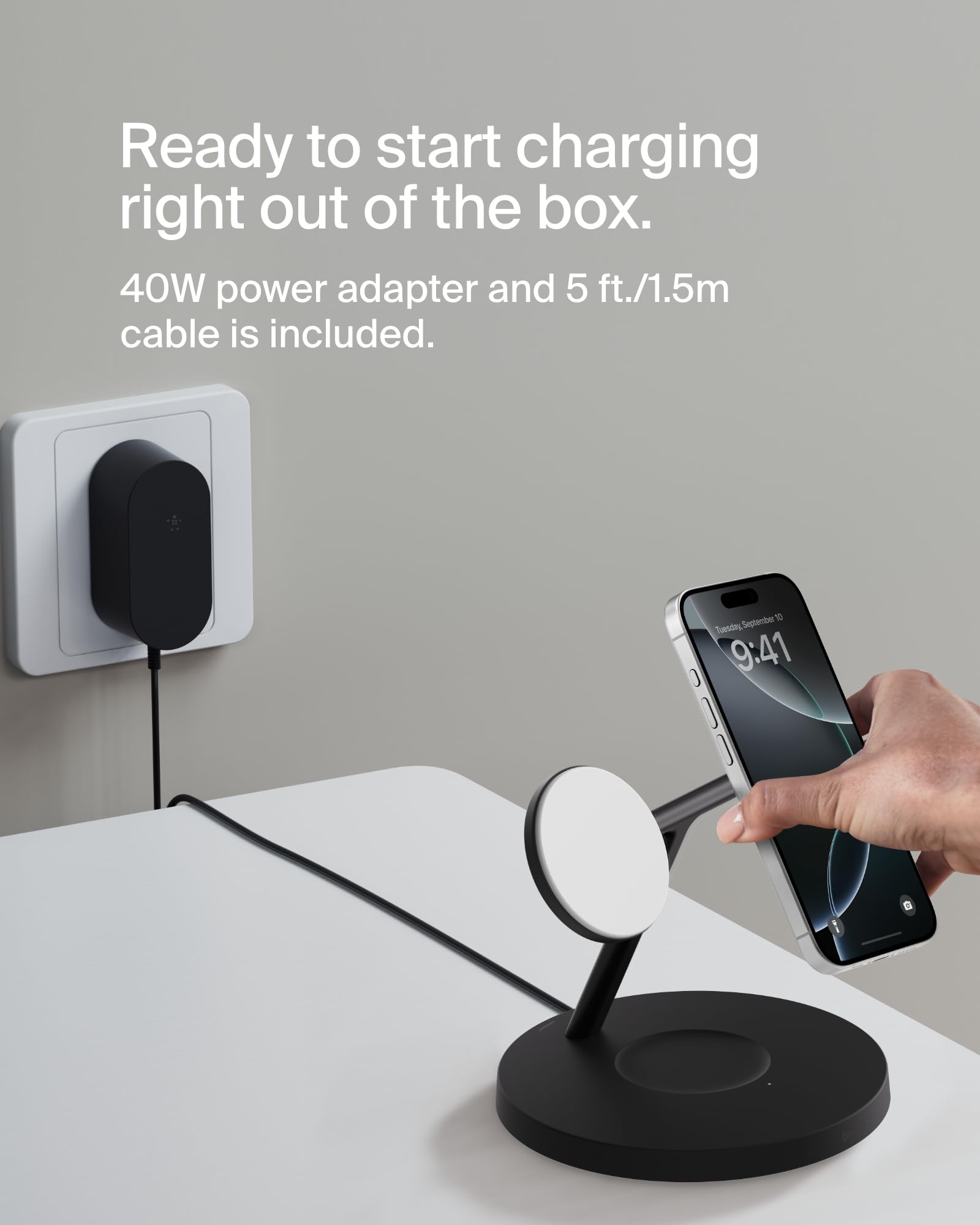 Belkin MagSafe-Compatible Charger, 3-in-1 Wireless Charging Station, Qi2-Certified 15W Wireless Charge for Apple iPhone 16 Series, Apple Watch, AirPods w/Non-Slip Base, 40W Included - Black