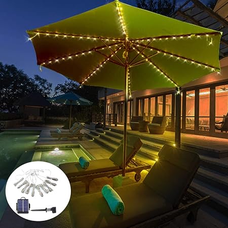 Amazon Com Solar Powered Patio Umbrella Lights 8 Lighting Mode 104 Led String Lights With Remote Control Waterproof Outdoor Camping Tent Light Outdoor Coffee Shop Garden Wedding Decoration Light Multicolor Garden Outdoor