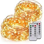 Kohree 2 Pack 60LEDs Fairy String Lights with Remote Control, AA Battery Powered on 20ft Long Ultra Thin String Copper Wire,Decor Rope Lights For Christmas, Wedding, Parties