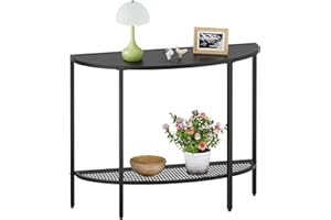 SAYGOER Black Half Moon Console Table 2 Tier Narrow Entryway Table with Storage Modern Couch Table Small Entry Way Tables, Easy Assembly, All Black