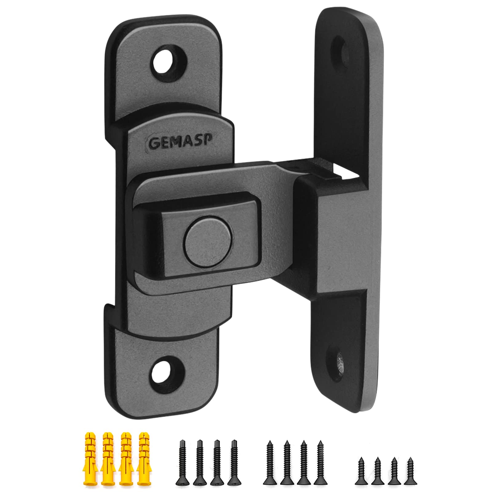 Photo 1 of GEMASP Door Lock Latch, 90 Degree Flip Barn Door Lock, Secure Portable Hook Lock Latch for Door, Garden, Bathroom, Garage, Window, Outdoor, Garage, Barn (Black)