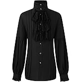 Crubelon Mens Steampunk Shirt Victorian Gothic Pirate Costume Tops Vampire Medieval Renaissance Shirt