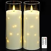 kakoya 11" x 4" Large Outdoor Waterproof Flameless LED Candles with Remote and Timer,Acrylic Pillar Candles Battery Operated with Embedded Star String for Porch,Patio,Outdoor Decor,Set of 2(Ivory)