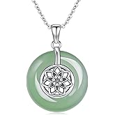 KiiKii Jade Necklaces for Women 925 Sterling Silver Lotus Flower/Tree of Life/Star and Moon Pendant Fine Jewelry Gifts for Mom Wife Grandma