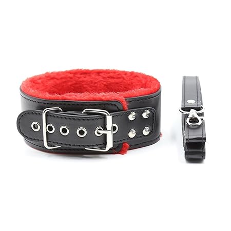 Hanyi Plüsch SM Halsband mit Leine Einstellbar BDSM Halsbänder Fetisch Sex Sexspielzeug für Damen (Schwarz und Rot)