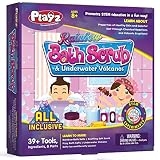 Playz Rainbow Bath Scrub Arts and Crafts Science Activity Set - All Inclusive DIY Spa Kit for Girls to Make Fizzy Bath Salts Using Hands On Educational STEM Experiments