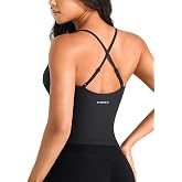 YEOREO SoftHue Women's Workout Tank Top Built in Bra Camisole | Scoop Neck, Removable Pads, Adjustable Crisscross Straps, Sleeveless, Slim Fit, Buttery Soft, Stretchy, Yoga, Going Out Top