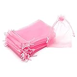 Bezall 50Pcs Pink Organza Bags with Drawstring