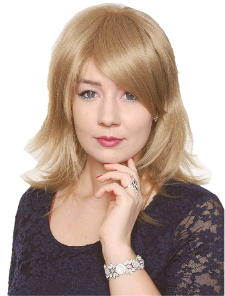 Prettyland C340 - Mid-length Layered Wave Hair Wig Silky Fringed Chestnut Blonde