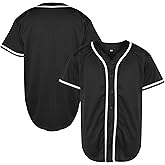 TKJPYWYH Blank Baseball Jersey Button Down Shirts,Men's Hip Hop Plain Short Sleeve Sports T Shirts S-3XL