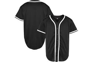 TKJPYWYH Blank Baseball Jersey Button Down Shirts,Men's Hip Hop Plain Short Sleeve Sports T Shirts S-3XL