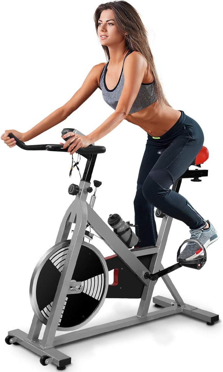GLACER Indoor Exercise Bike Stationary, Workout Cycling Bike with LED Display, Adjustable Seat, Fitness Trainer with Belt Driven Mechanism, Water Kettle, Move Wheels, Ideal for Home, Cardio