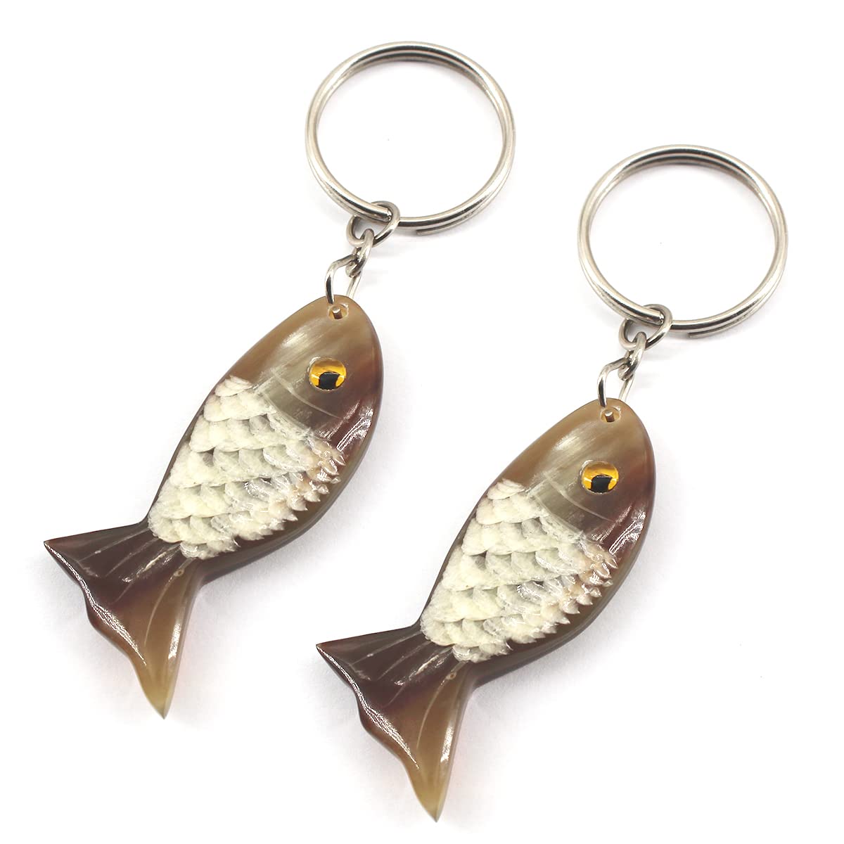 Medifier 2Pcs Cute Ox Horn Engraved Animal Fish Key Ring Pendant Charms Keychain Key Ring Pendant for Men Women Girls Car Bag Backpack Handbags Creative Gift