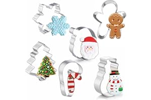 Q-BAKER Large Christmas Cookie Cutters, 4" Holiday Cookie Cutters Shape with Recipe Instruction Gingerbread Men,Christmas Tree,Snowflake, Candy Cane,Santa Face and Snow Man for Baking