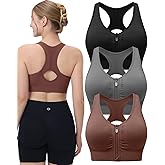 Evercute Women's Zip Front Sports Bras Wireless Padded Racerback Medium Support Post-Surgery Bra Yoga Exercise Athletic Bras