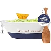 WP - At the Lake - 7" Boat Serving Dish with Oar, Blue, 12 oz