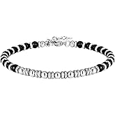 Feifuli Beaded Bracelets for Men&Women, Stainless Steel Clasp Stone Beaded Bracelets Unique Valentines Birthday Gifts for Lover Family Friends,Casual Trendy Beaded Bracelets Cool Adjustable Size