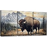DOARTDO 3 Piece Buffalo Canvas Wall Art American Bison Picture Large Print Wildlife Wall Decor Wilderness Landscape Artwork for Cabin Home Decor Framed (12"x16"x3 Pieces)