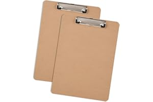 YEAHVIY 2 Pack Hardboard Office Clipboard, Letter-Size Clipboard with Low Profile Clip, Classic Clip Boards, 9" x 12.5" Wood Clipboards for Office, School, Hospital Supplies, Brown