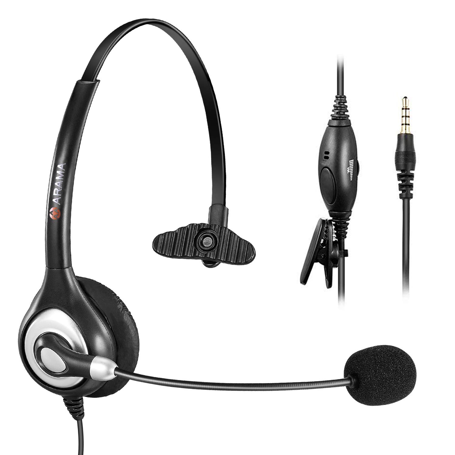 Arama Cell Phone headset with Microphone Boom and Adjustable Fit