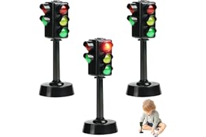 Toy Traffic Lights for Kids 3PCS 4.7" LED Road Signs with Horn Sound & Stop Signals