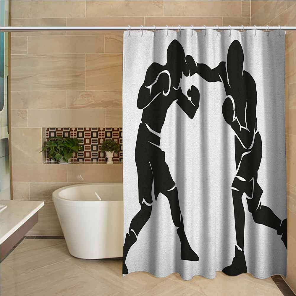 Sports Waterproof and colorful shower curtain Black Silhouettes of Professional Boxers Fighters Combative Exercise Punch Attack Polyester shower curtain bath shower W55 x L70 Inch Black White