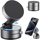 Vacuum Magnetic Suction Phone Holder,Upgraded 360° Adjustable Suction Cup Car Phone Mount,Hands-Free Cell Phone Holder for Car/Gym/Mirror/Smooth Surface,Compatible with iPhone 16/15/14/13/12 Series