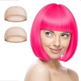 Aomig 3 Pack Short Rose Red Wigs with 2 Caps Synthetic Bob Wig Set view 8